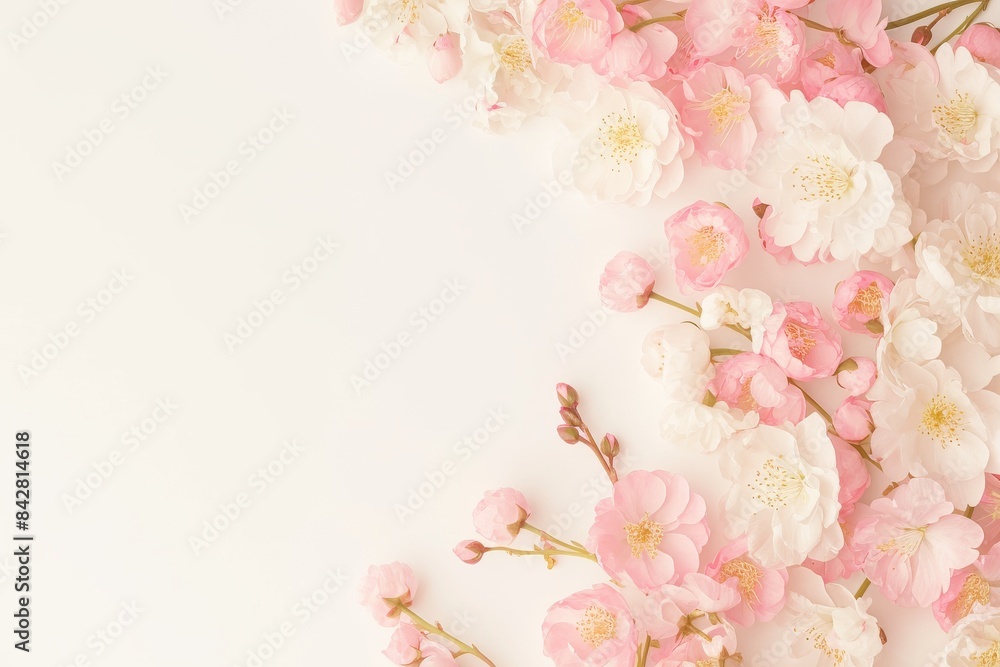 Elegant Arrangement of Pink and White Blossoms on a Soft White Background Elegant Arrangement of Pink and White Blossoms on a Soft White Background