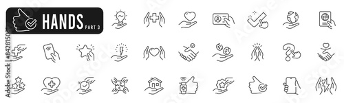 Set of hands line icons pack 3. Thumb, service, payment, idea etc. Editable stroke