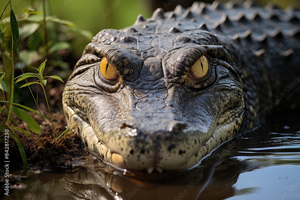 Stunning scenario of alligators and lush nature in Gatorland, Orlando., generative IA Stunning scenario of alligators and lush nature in Gatorland, Orlando., generative IA
