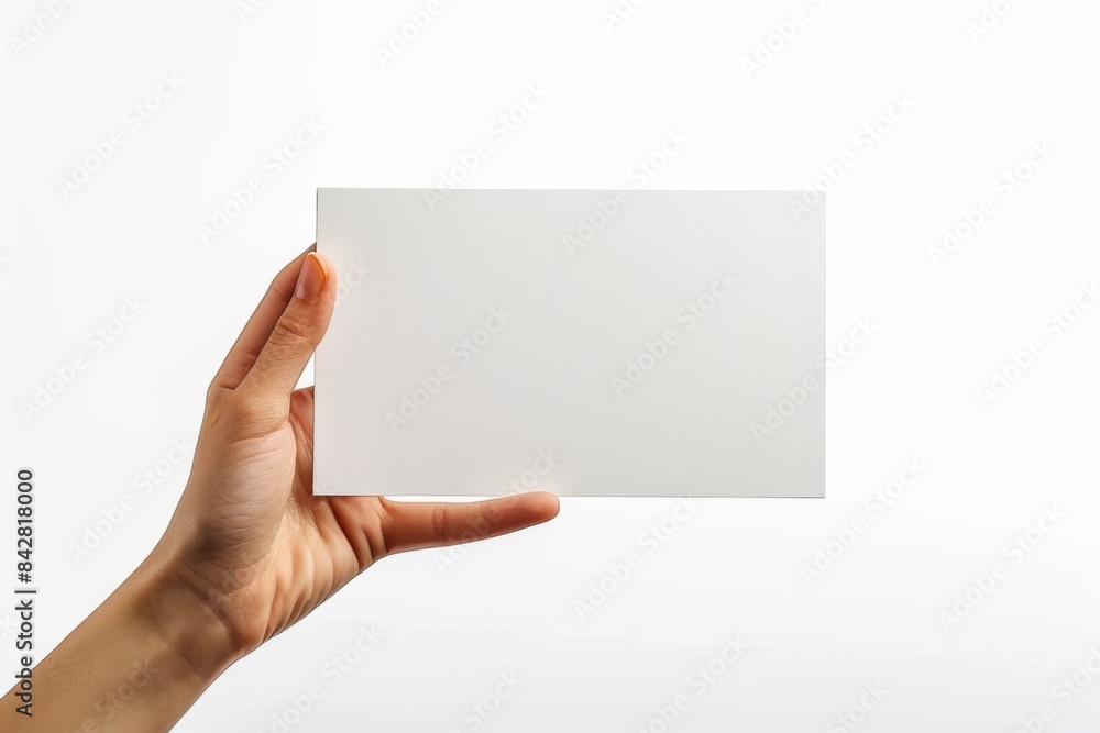 Blank paper mockup on hand created with generative AI Blank paper mockup on hand created with generative AI