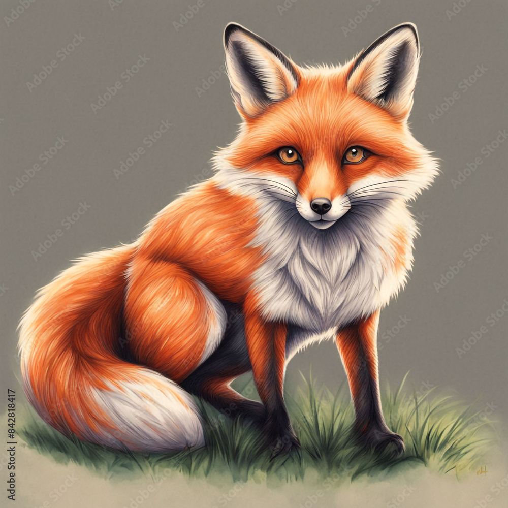 Fototapeta premium a-little-fox-charactercolored-pencil-sketch 