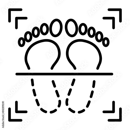 A linear style icon depicting foot scanning 