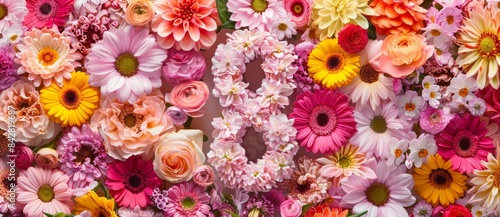 Wallpaper Mural The pink flowers are arranged in the shape of an 8 over a colorful background. This is a stock  image for Women's Day on March 8th. Torontodigital.ca