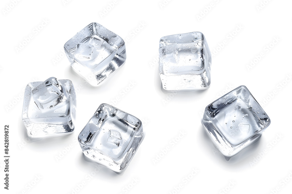 Ice cubes collection top view isolated on white background Ice cubes collection top view isolated on white background