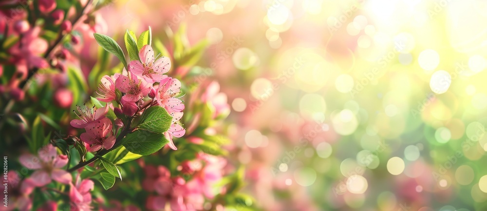 A blooming tree in a park, an empty space. An Stock background. A blooming tree in a park, an empty space. An Stock background.