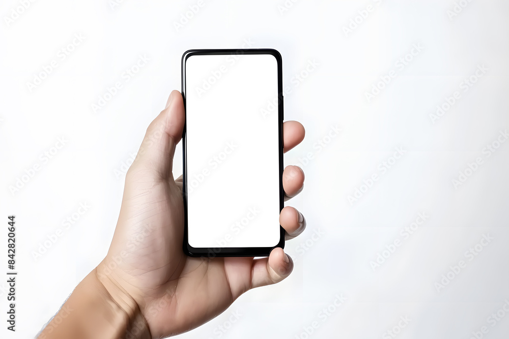 Man hand holding cell phone mock up isolated on white background Man hand holding cell phone mock up isolated on white background