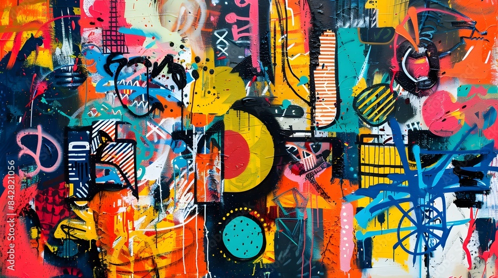 Fototapeta premium Vibrant Street Art Style Painting with Bold Graffiti and Urban Elements