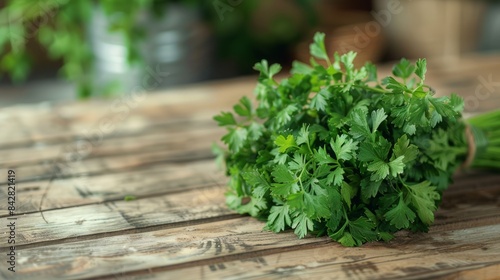 A bunch of parsley on a table