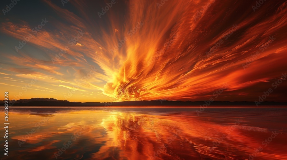 A natural phenomenon that resembles a bridge of fiery hues connecting the clouds and the horizon. A natural phenomenon that resembles a bridge of fiery hues connecting the clouds and the horizon.