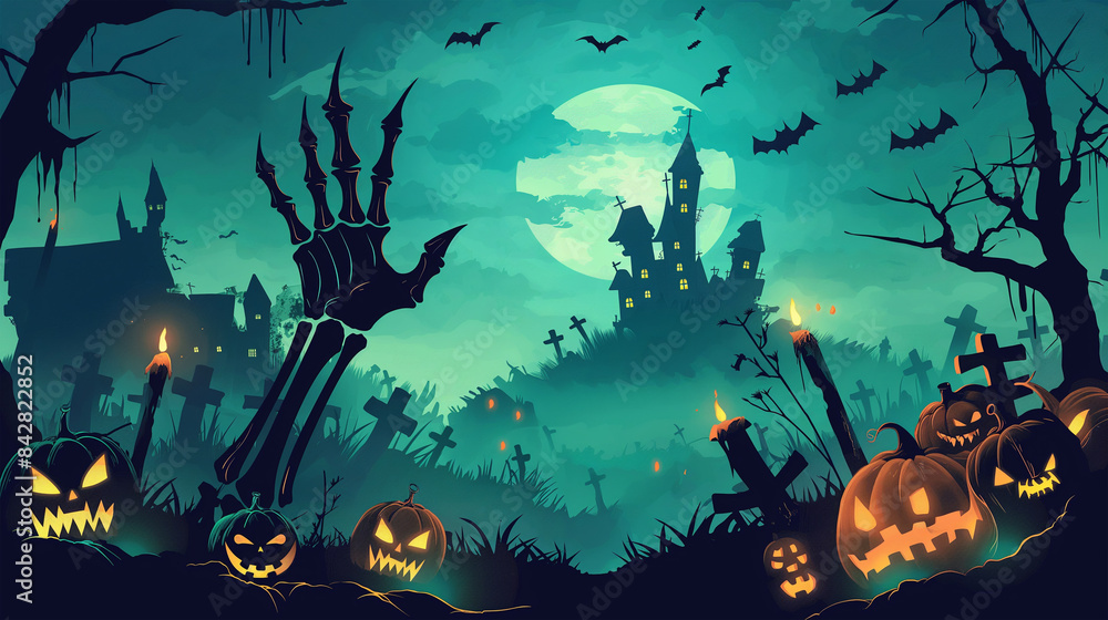 The zombie hand and Halloween background, Illustration The zombie hand and Halloween background, Illustration