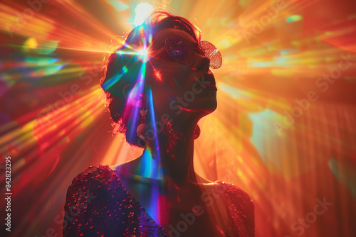 Elegant drag queen performing under bright stage lights, exuding confidence and flair,