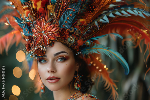 Aesthetic image of a glamorous drag queen in an elaborate costume on stage,