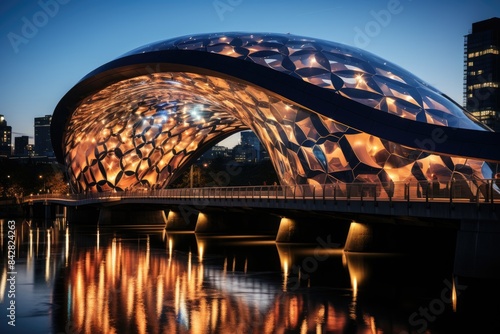 Nashville at night, with the stunning pedestrian bridge John Seigenthaler., generative IA photo