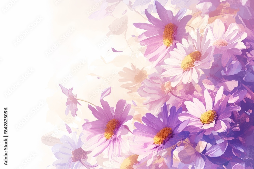 Softly Painted Purple and White Daisies