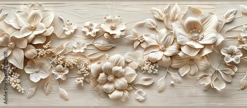 Beautiful flower 3d relief wallpaper. Mural wallpaper. Wall art. AI generated illustration. © Or