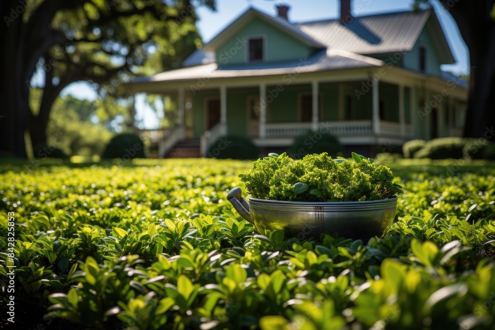 Obraz premium Plantation Charm at Charleston Tea Garden., generative IA