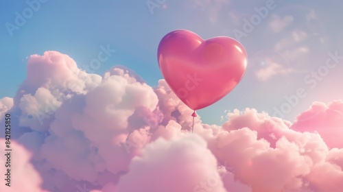 An Stock Icon of a pink heart in the sky with clouds. 3D illustration.
