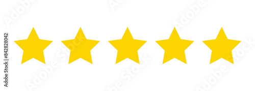 Five yellow stars in a flat design, a rating icon isolated on a white background.