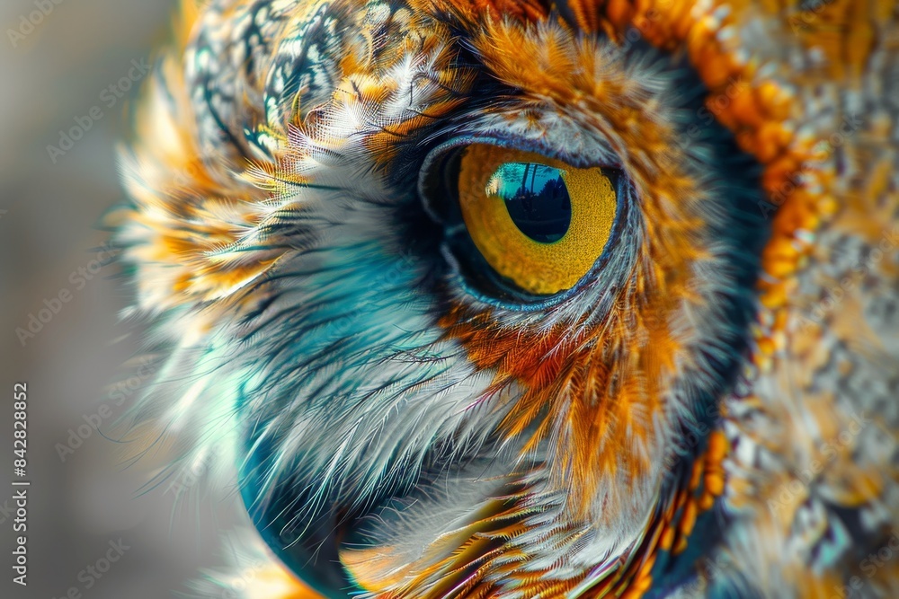 A colorful double exposure painting of an abstract animal Owl produced with Stock. A colorful double exposure painting of an abstract animal Owl produced with Stock.