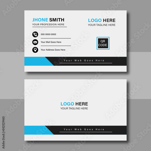 Clean Corporate Business Card Layout with blue color. Modern unique creative business card. Business card for business and personal use. Vector illustration design, Print ready,