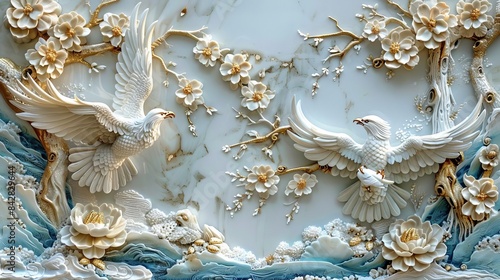Stucco molding with eagle motifs, Federal style, classic white, illustration, stately design