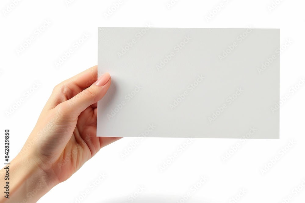 Blank paper mockup on hand created with generative AI Blank paper mockup on hand created with generative AI
