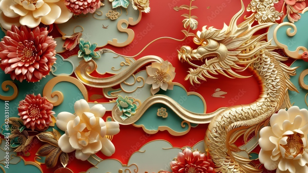 Volumetric stucco molding, Chinese patterns, gold elements, intricate details, HDR lighting Volumetric stucco molding, Chinese patterns, gold elements, intricate details, HDR lighting