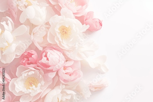 Delicate Pink and White Peonies on White Background