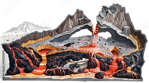 Detailed Cross Section of Volcano s Magma Chambers and Lava Flow Paths