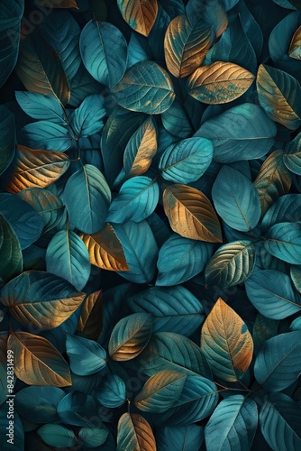 Green leaf pattern composition. Leaf logo illustration. Pattern leaves wallpaper. Wallpaper leaves. Figured ornament from leaves for printing. AI generated illustration