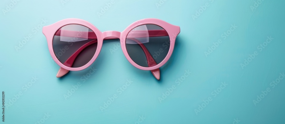 Stylish pink sunglasses design against a soft blue backdrop, capturing a chic and simple summer theme. Stylish pink sunglasses design against a soft blue backdrop, capturing a chic and simple summer theme.