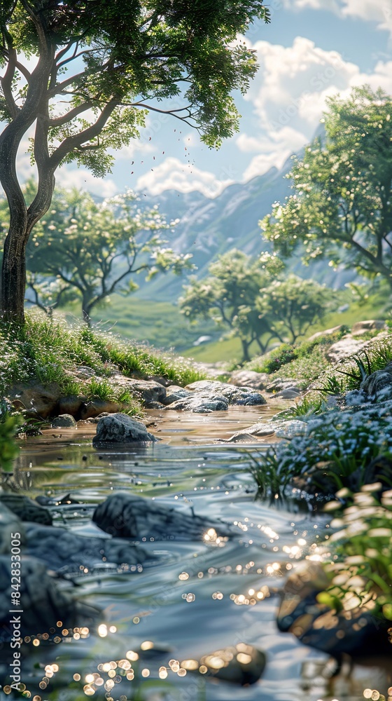 A serene countryside scene, realistic. A serene countryside scene, realistic.