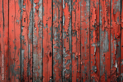 close up horizontal image of a worn red painted wooden fence background © AlfredoGiordano