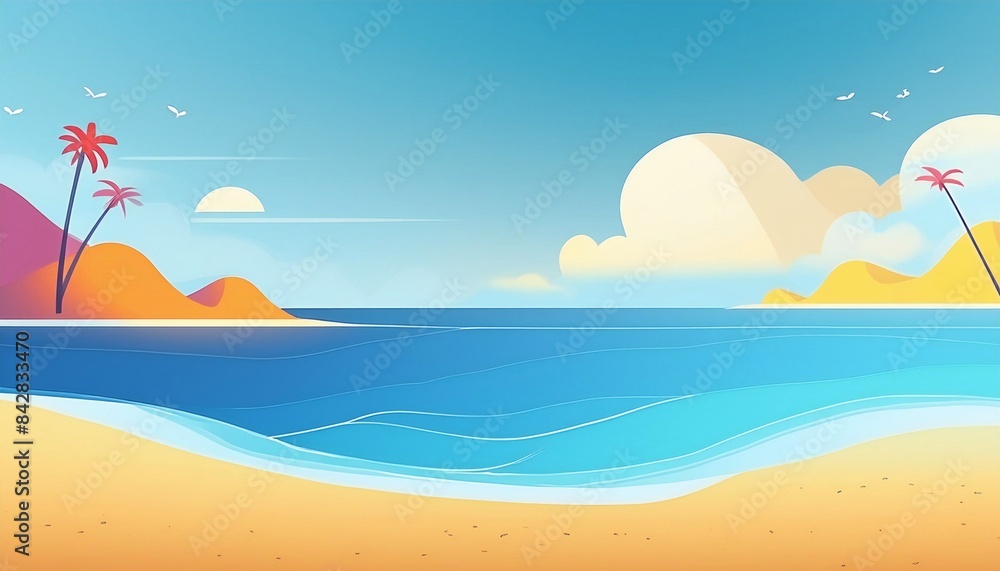 Summer and Travel concept design. Clean landscape of sea and beach. Beautiful nature palm leaf on tropical beach with clear blue sky for background, AI Summer and Travel concept design. Clean landscape of sea and beach. Beautiful nature palm leaf on tropical beach with clear blue sky for background, AI