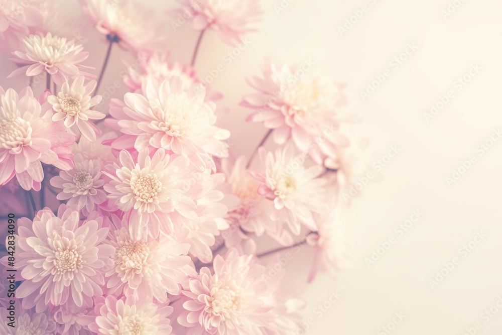 Delicate Pink Chrysanthemums on White Background