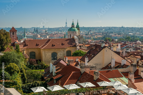 Panoramic view of buildings from rooftops in Prague, Czech Republic