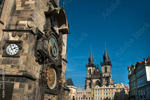 Historical medieval astronomical clock in Old Town Square in Prague, Czech Re...