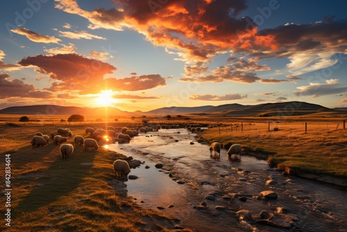 Serene dusk herds graze in a vast plain.  generative IA