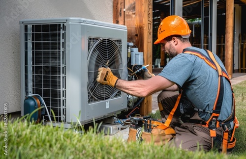 The image depicts a professional HVAC technician providing quality service to ensure optimal home comfort. photo