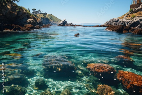 Rocky Beach with natural pools full of marine life., generative IA