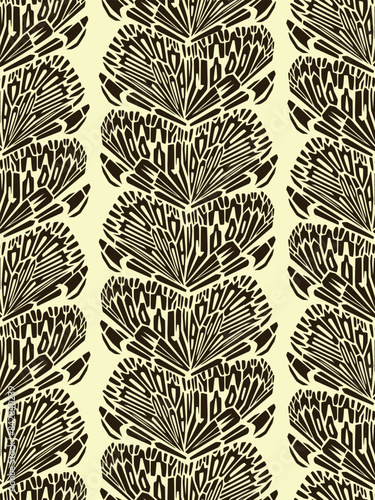 Hand drawn seamless pattern with beautiful butterfly wings. Vector illustration, retro style. Can be used for embroidering flowers, wallpaper, etc.
