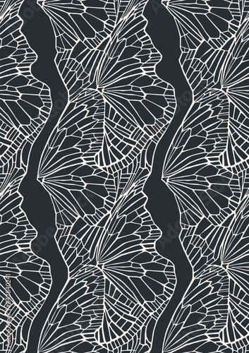 Hand drawn seamless pattern with beautiful butterfly wings. Vector illustration, retro style. Can be used for embroidering flowers, wallpaper, etc.