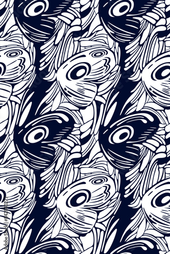 Hand drawn seamless pattern with beautiful butterfly wings. Vector illustration, retro style. Can be used for embroidering flowers, wallpaper, etc.