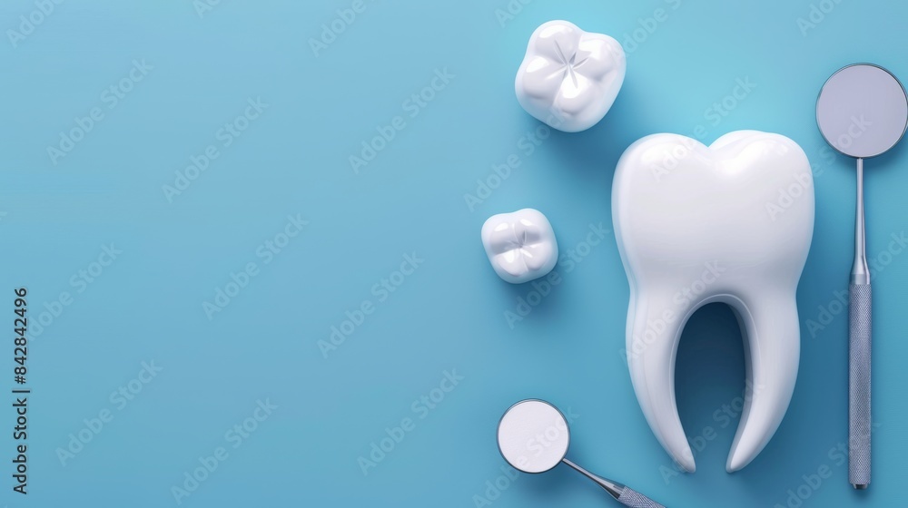 Isolated dental X-ray equipment and healthy teeth on a blue background banner Isolated dental X-ray equipment and healthy teeth on a blue background banner