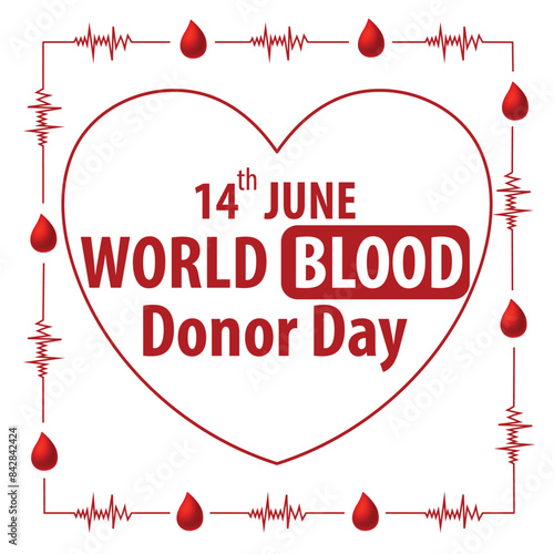 World Blood Donor Day outline heart and hand vector illustration. Blood donation awareness poster design. Hemophilia or blood cancer day concept. World Blood Donor Day vector background. Awareness