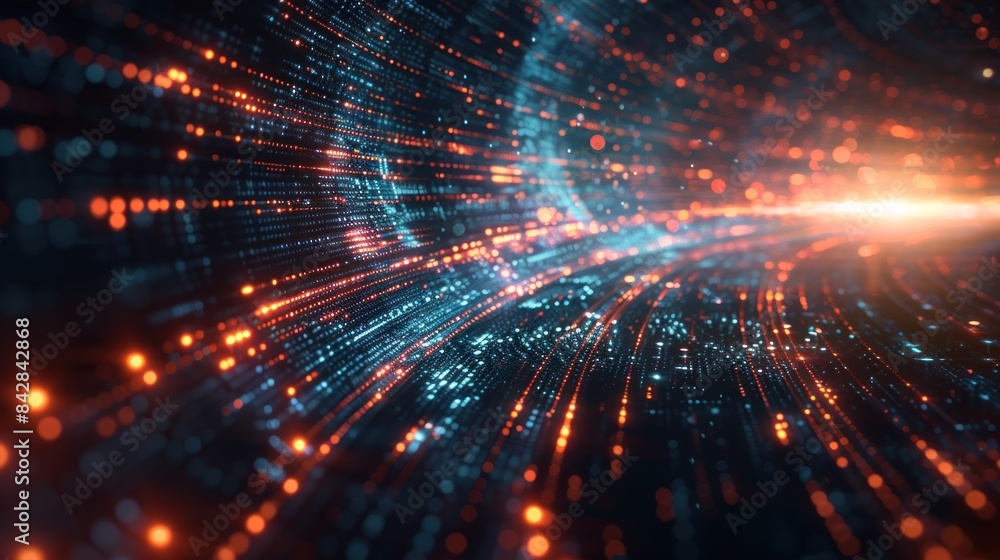 An abstract representation of data flow in a high-tech environment. The background is filled with dynamic lines and glowing elements, creating a sense of movement and energy. The lighting and shadows An abstract representation of data flow in a high-tech environment. The background is filled with dynamic lines and glowing elements, creating a sense of movement and energy. The lighting and shadows