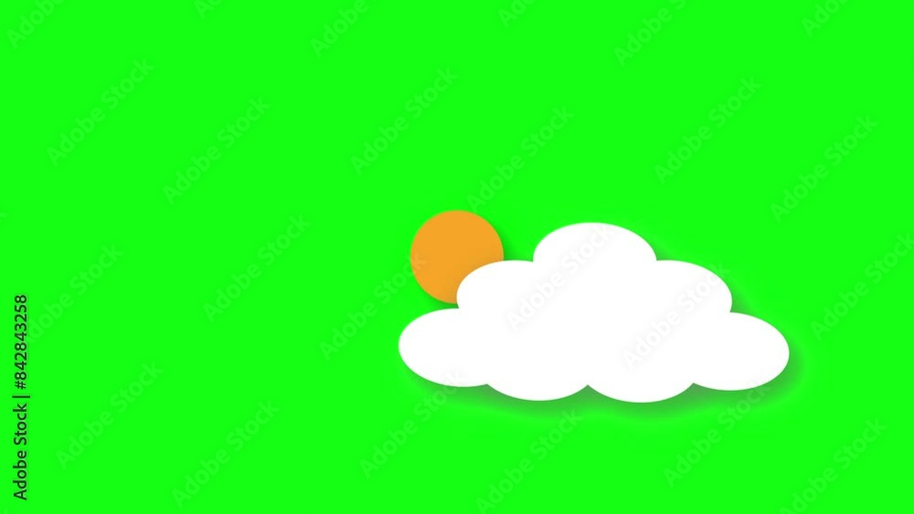 Animation of cloud and sun icon, Animation of white clouds and sun on a bright green background, summer, hot temperature, weather, Animation of cloud and sun icon, Animation of white clouds and sun on a bright green background, summer, hot temperature, weather,