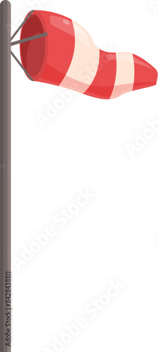Red and white windsock showing wind direction and strength