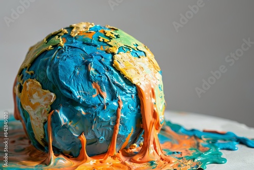 Plasticine sculptures melting under the heat of the world's globe, photo