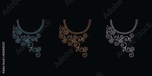 Rhinestone vector Design. rhinestone elephant vector design for Illustration of collar neck decoration with rhinestones in the form of a necklace. Flower  Transfer  Rhinestone. 